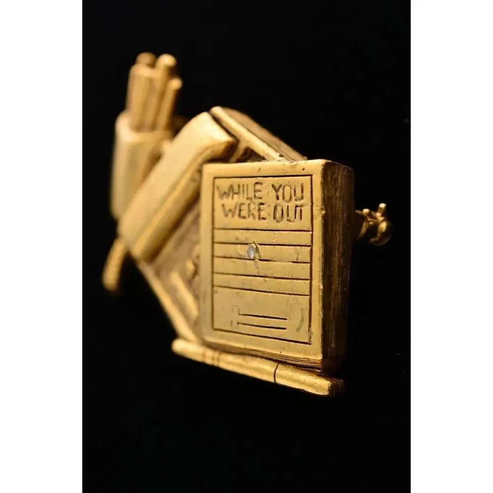 Danecraft Vintage Work Desk Pin Brooch Office Antiqued Gold Heavy Signed BinA15